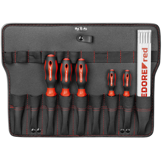 Gedore RED Tool case AZUBI L 57-piece: 1/4" socket set, combination wrenches 6-22 mm, pliers, hammer, level - R21652057
