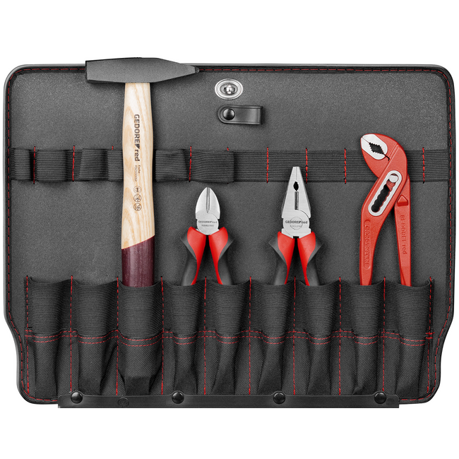 Gedore RED Tool case AZUBI L 57-piece: 1/4" socket set, combination wrenches 6-22 mm, pliers, hammer, level - R21652057