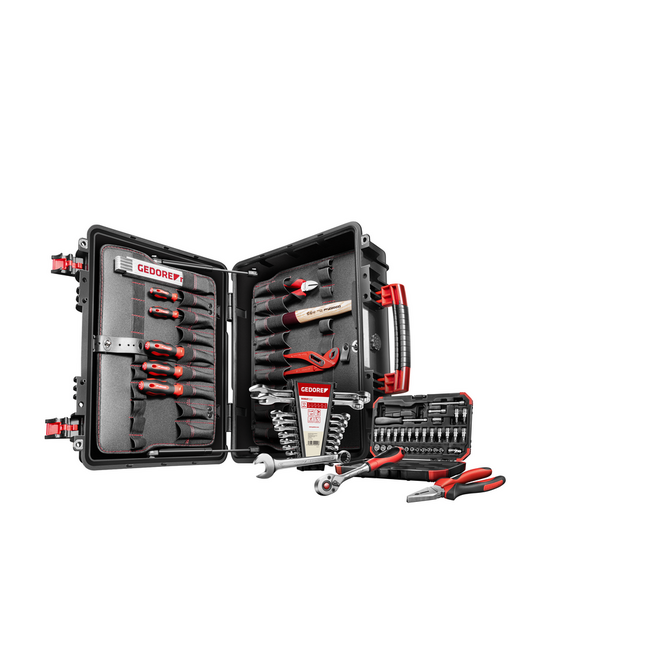 Gedore RED Tool case AZUBI L 57-piece: 1/4" socket set, combination wrenches 6-22 mm, pliers, hammer, level - R21652057
