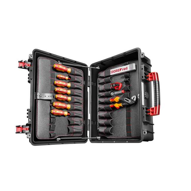Gedore RED Gereedschapskoffer elektricien 89-delig: VDE-schroevendraaiers en -tangen, striptang, dopsleutelset 1/4" - R21652089