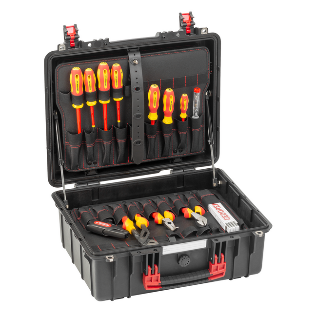 Gedore RED Gereedschapskoffer elektricien 89-delig: VDE-schroevendraaiers en -tangen, striptang, dopsleutelset 1/4" - R21652089