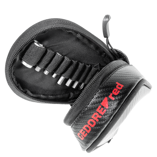Gedore RED Fietsgereedschapset onderweg 13-delig: bandenlichters, bits, dop 10 mm, ratel 1/4", compacte tas - R21702013