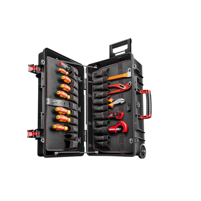 Gedore RED Gereedschapstrolley sanitair 72-delig: pijpsnijder 3-35 mm, pijptang 1 1/2", VDE-schroevendraaiers, zaag - R21902072
