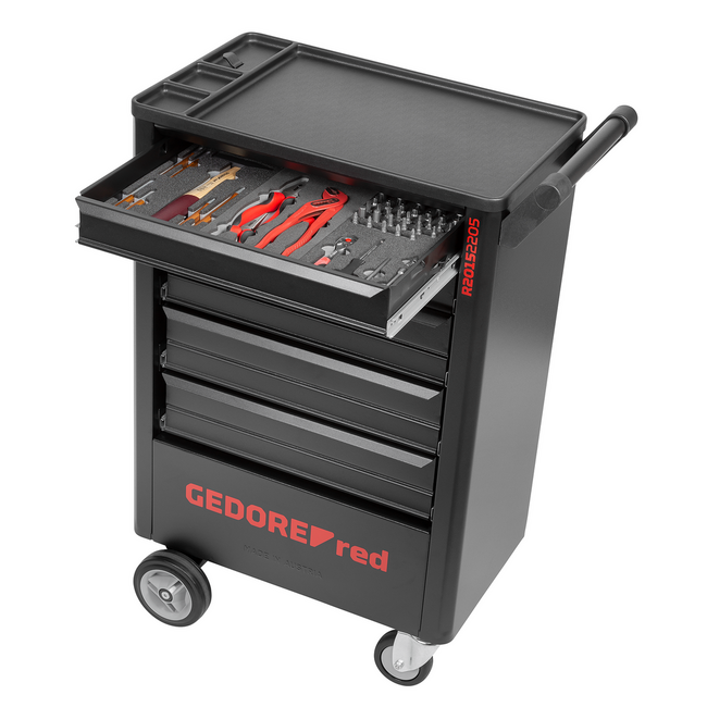 Gedore RED Gereedschapswagen GEDWorker 963 x 685 x 462 mm met 5 laden, leeg, 20 kg per lade, afsluitbaar, zwart - R20152205