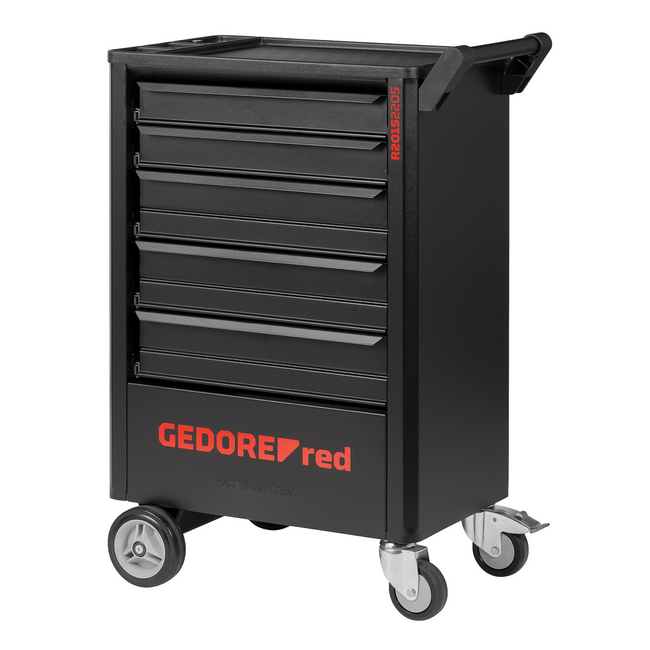 Gedore RED Gereedschapswagen GEDWorker 963 x 685 x 462 mm met 5 laden, leeg, 20 kg per lade, afsluitbaar, zwart - R20152205