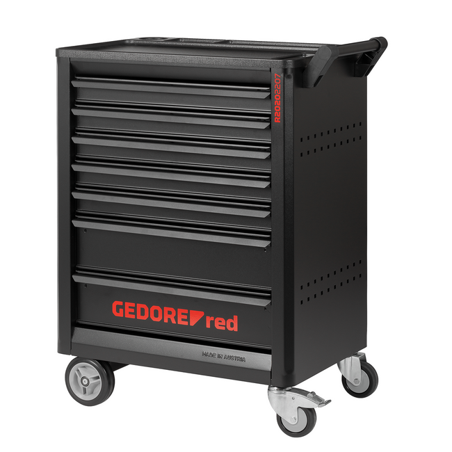 Gedore RED Werkstattwagen GEDMaster 999 x 790 x 470 mm mit 7 Schubladen, leer, 40 kg je Schublade, abschließbar, schwarz - R20202207