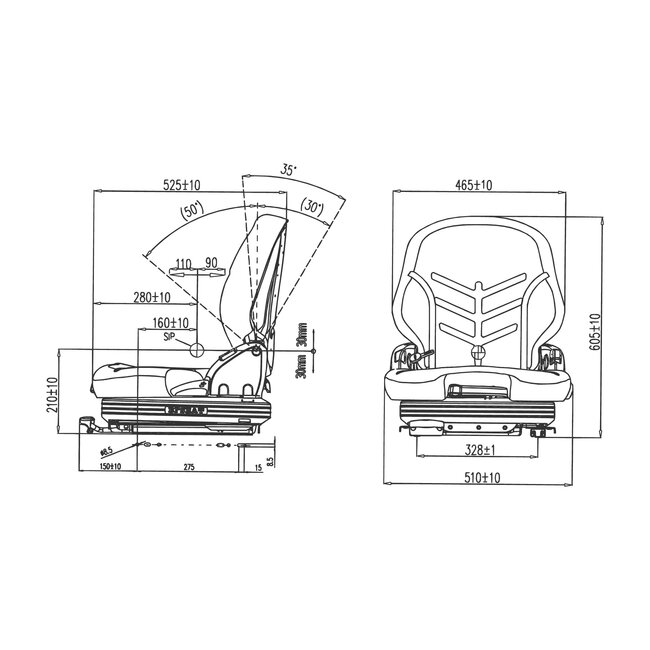 METARO Mechanically suspended forklift seat PVC with seat belt