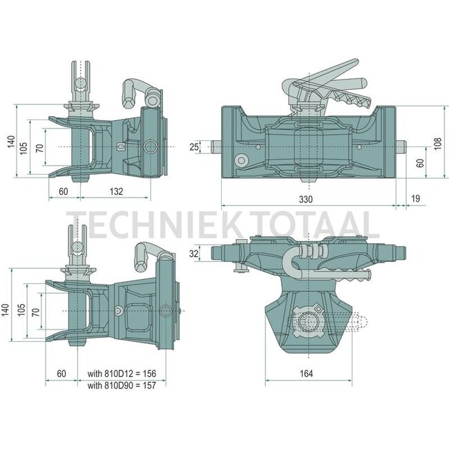 ROCKINGER Anhängekupplung ohne Stecker - 787810D30006, 8003699, RO810D3000D | Schienenbreite: 330 mm | Rastbolzen Ø: 25 mm | Führungsbreite: 32 mm | Kuppelbolzen: 31,5 mm | Stützlast: 2000 kg | D-Wert: 97,1 kN | Farbe: Schwarz