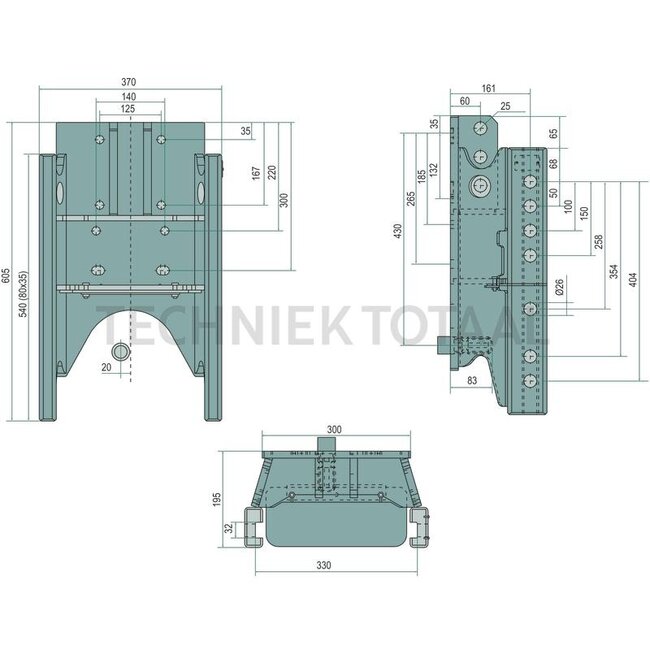 Scharmüller Anhängebock HVLB W330 kurz MB-Trac 65/70,700-900/1000 Bj.82-91/1100 Bj.87-91 - 77700135100-A02 | D-Wert: 63 kN | Rastbolzen Ø: 25 mm | Führungsbreite: 32 mm | Schienenbreite: 330 mm | Stützlast: 2000 kg | Farbe: Schwarz | Ausführung: Kurz | Kategorie: Lag