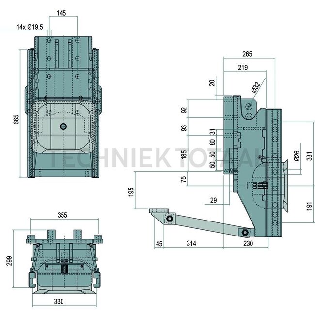 Scharmüller Drawbar frame HVLB W330 S32, 89,3 kN, 3500 kg MB-Trac 1300 - 1800
