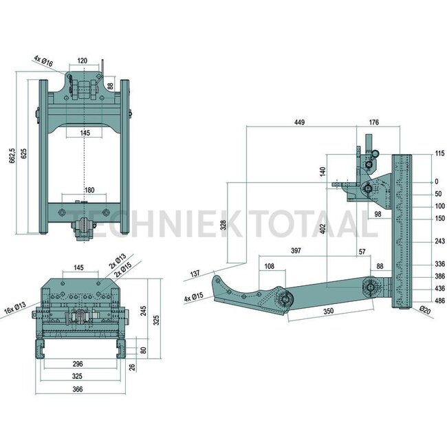 Scharmüller Trekhaakframe HVLB W325 JSV Unimog U1000, U1200, U1400 Typ 424, 427 120/145x88 - 77700130011 | D-waarde: 65,7 kN | Vergrendelpen Ø: 25 mm