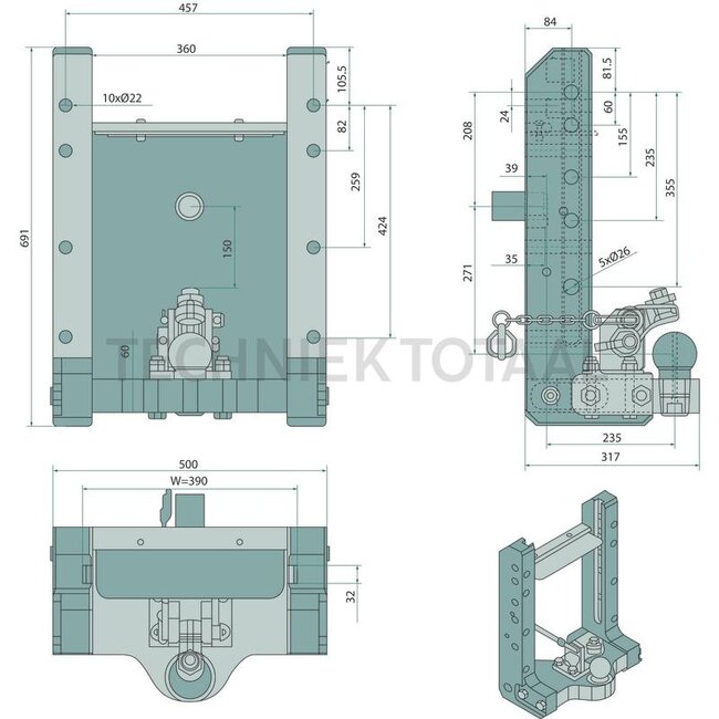 Scharmüller Drawbar frame HVLB K80 W390 S32, 120,2 kN, 4000 kg