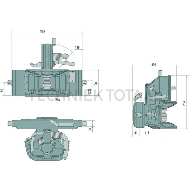Scharmüller Innenteil - 777033353221, 3.3353.221-A24, 03.3353.221-A24 | Schienenbreite: 335 mm | Rastbolzen Ø: 22 mm | Führungsbreite: 30 mm | Kuppelbolzen: 38 mm | Stützlast: 2000 kg | D-Wert: 82,4 kN | Farbe: AGCO Grau | Beschreibung: Höhenverstellbar mit Handgriff