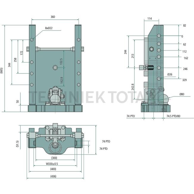 Scharmüller Trekhaakframe K80 330/25/32 - breedte 330 mm - 4000kg - JD-groen - John Deere - 77700158832