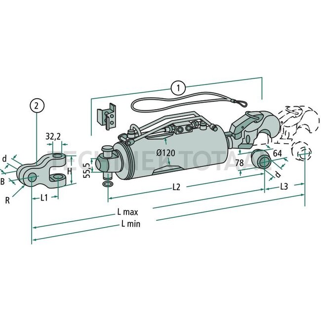 Walterscheid Hydraulische topstang Cat. 4 - 659 / 907 mm