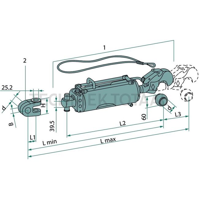 Walterscheid Hydraulische topstang vanghaak cat. 3, 562 - 747 mm, slag 185 mm | 1206176