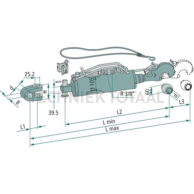 Walterscheid Hydraulische topstang Cat. 3 - 562 / 747 mm