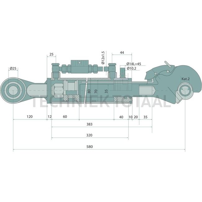 GRANIT Hydraulische topstang Verdeelblok boven Cat. 2 - 580 / 580 mm