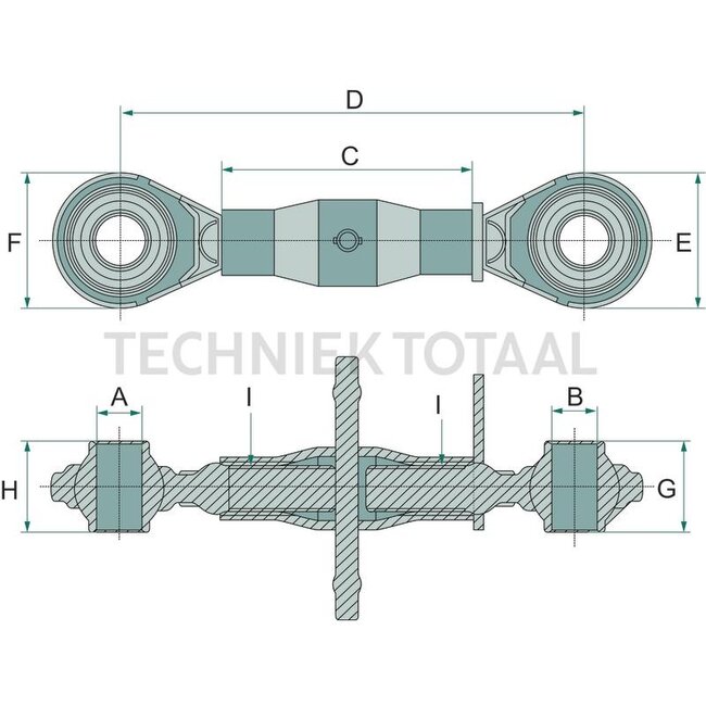 GRANIT Topstang cat. 2, M40 x 3 mm, 635 - 870 mm, draadspindel