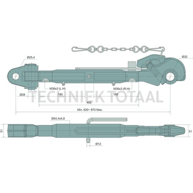 GRANIT Top link tail hook/clevis joint | cat. 3/2 | 400 mm | M36 x 3 | 640 / 960 mm - 104200-11290
