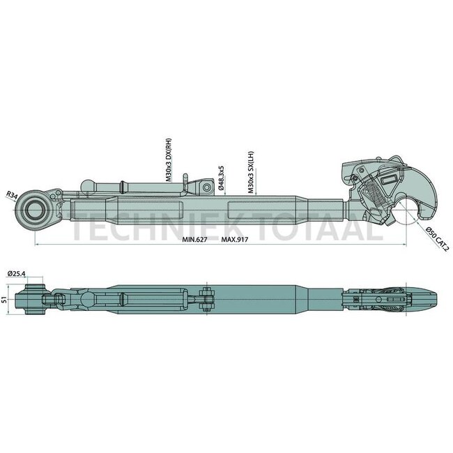 GRANIT GRANIT Mechanischer Oberlenker - 20002031 | I (mm): M30 x 3 | A Kat.: 2 / 25,4 | B Kat.: 2 / 25,4 | D (mm): 627 / 917