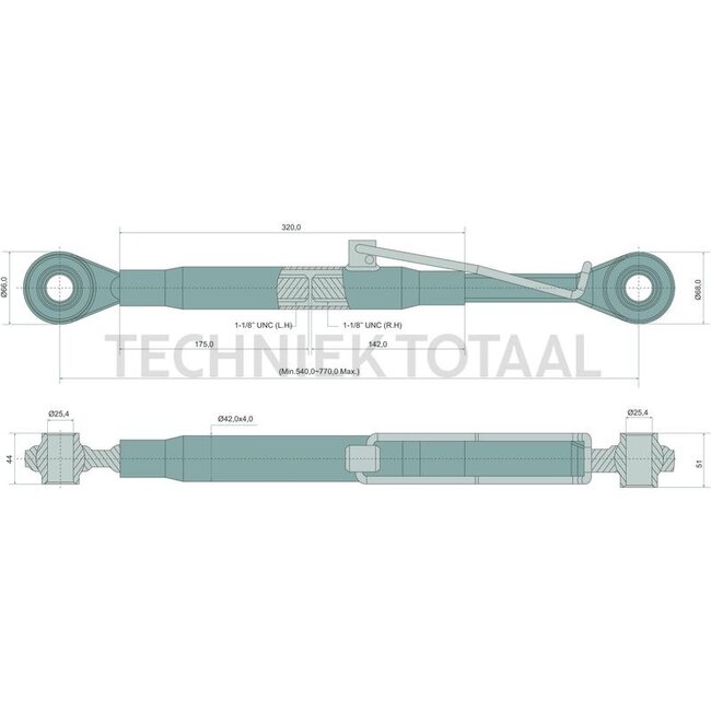 GRANIT Mechanische topstang Cat. 2 - 540 / 770 mm