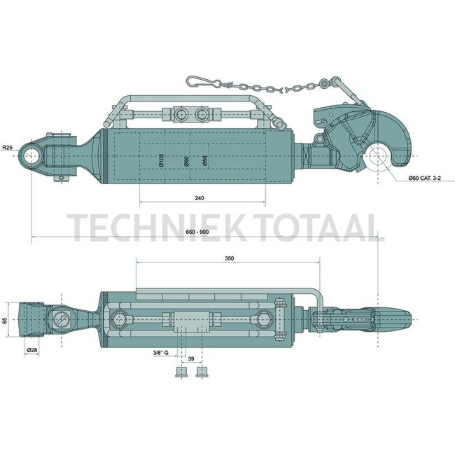 GRANIT Hydraulischer Oberlenker - 20000153, 21012004, 021012004 | A Kat.: 4 / 45 | B Kat.: 4 / 45 | F: 745 / 970 mm | Kolbenstangen-Ø D: 50 mm | Zylinder-Ø innen E: 120 mm | Hubkraft: 18 t | Zugkraft: 14 t | Verstellbar: Nein | Hub: 225 mm | I: 60 mm | Bauart: F