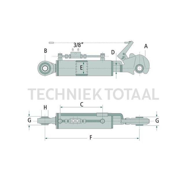 GRANIT Hydraulischer Oberlenker Sperrblock oben - 20000159, 3PHHGSA240-3-25 | A Kat.: 3 / 32 | B Kat.: 2 / 25,4 | F: 645 / 885 mm | Kolbenstangen-Ø D: 50 mm | Zylinder-Ø innen E: 90 mm | Sperrblock: oben | Hubkraft: 12 t | Zugkraft: 9 t | Verstellbar: Nein | Hub