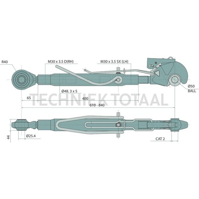 GRANIT Mechanische topstang cat. 2, 610 - 840 mm, M30 x 3,5 | 1-32-274-030