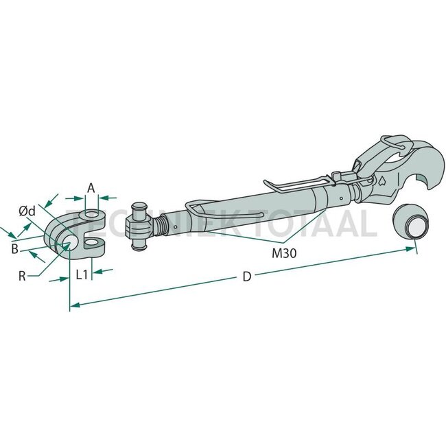 Walterscheid Mechanische topstang cat. 2, 575 - 890 mm, M30 x 3,5 | 1200189