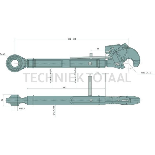 CBM Mechanische topstang Cat. 2 - 530 / 770 mm
