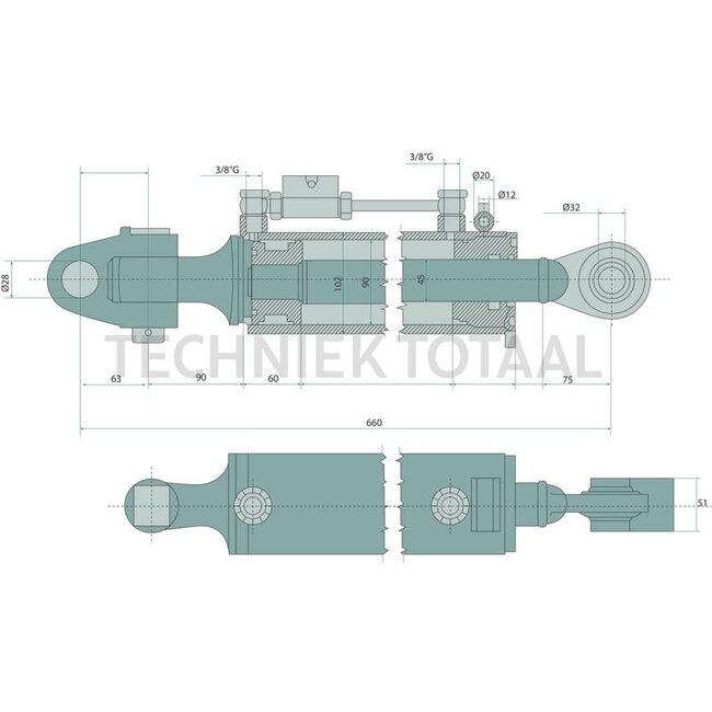 GRANIT Hydraulic top link cat. 3, 640 - 900 mm, cylinder-Ø 90 mm | FI-GE-08L9/16U-B-W3, 217567, 6020000240, 8021L08105
