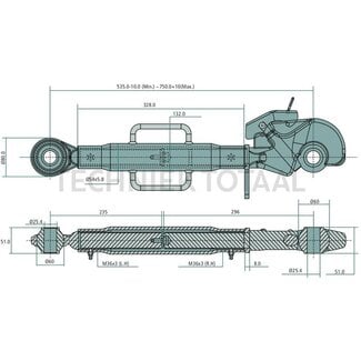 GRANIT Mechanische topstang cat. 2, 535 - 750 mm, M36 x 3