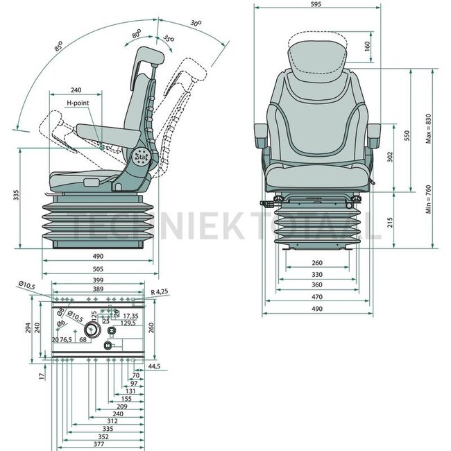 GRANIT Super comfort tractor seat air suspended fabric 12 V, seat heater | 1077190
