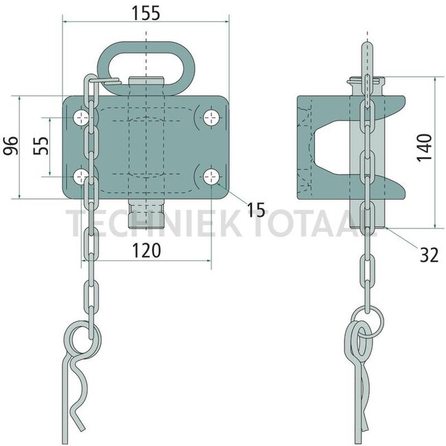 Walterscheid Rangeerkoppeling - 770KU601, 8002461 | Gatenpatroon: 120 x 55 mm | Borings-Ø: 15 mm | Koppelingspen: 32 mm | Kleur: zwart | Aanhangerlast: 20000 kg | Omschrijving: Trekhaken worden alleen gebruikt voor het slepen van niet-bruikbare motorvoertuigen en in u