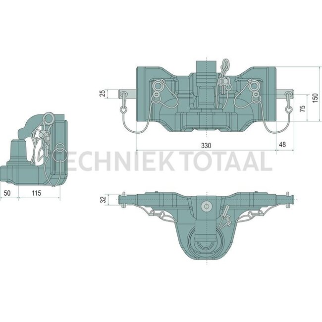 ROCKINGER Piton Fix - 787820A3040C, RO820A3040C | Rail width: 330 mm | Detent pin Ø: 25 mm | Guide width: 32 mm | Load capacity: 3000 kg | D-value: 102 kN | Description: Piton-Fix with manual lock and height-adjustable bearing | Lock: Pin ø 44.5 mm (ISO 6489-4)