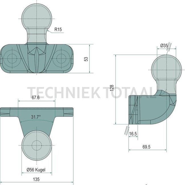 Scharmüller Flange ball 90 mm, nose weight 200 kg, D-value 17 kN, M16 - 15.701.6002-SET