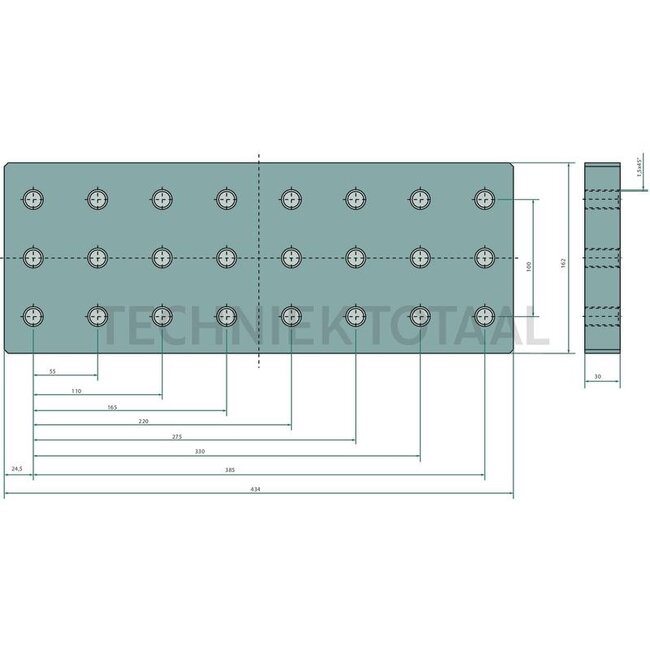 Scharmüller Anschweißplatte 162 x 434 x 30 mm, M16, Lochbild 110 x 100 mm