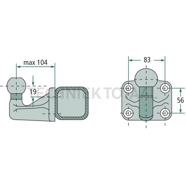 ROCKINGER Flanschkugel 83 x 56 mm, Stützlast 300 kg, D-Wert 24,8 kN, M10 | ROKK370