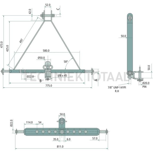 GRANIT Anhängekupplung für Dreipunkt | 661 mm | 45 PS
