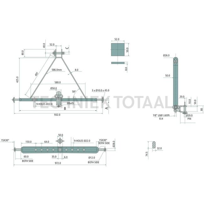 GRANIT Aanhangwagenkoppeling trekbok - 812 mm - 85 pk