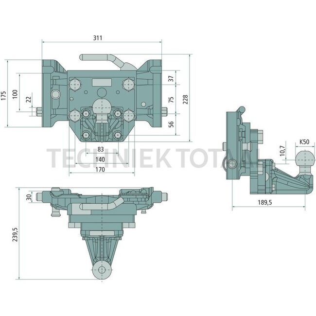 Scharmüller Insert K50 ball - 311/22/30 mm - width 311 mm - load capacity 250 kg - AGCO grey - 5.7330.03-A11, 05.7330.03-A11