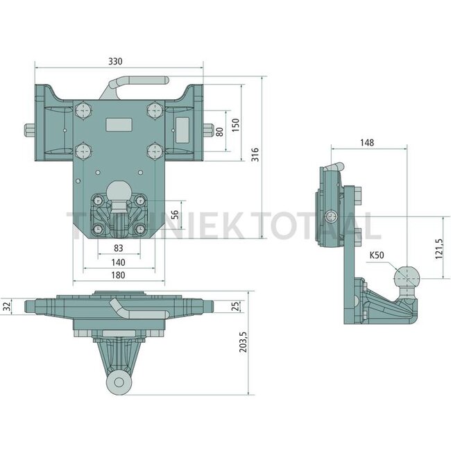 Scharmüller Inner part Dome point 10cm lower - 77707733005 | Rail width: 330 mm | Guide width: 32 mm | Detent pin Ø: 25 mm | Load capacity: 250 kg | D-value: 31 kN | Overhang: 147 mm | Plate height: 150 mm | Hole: M20 mm | Colour: Black | Description: Height adjustab