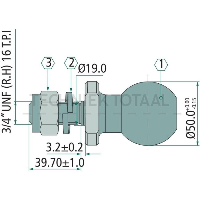 GRANIT Ball pin 3/4 UNF, A 19 mm, B 43 mm, C 40 mm | 211505, 8V16L1000, 6020000200