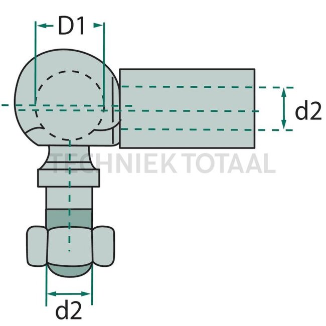 GRANIT Haaks kogelgewricht - 48571802 M05 L, 9798311011, 50001933, 00001720, 14144150, 27000860 | Ø d2: 5 mm | Ø D: 8 mm | DIN: 71802 | Draad: M5 | Kwaliteitsklasse: verzinkt | Hoogte: 22 mm | c: 10 mm | Draadsoort: linkse draad