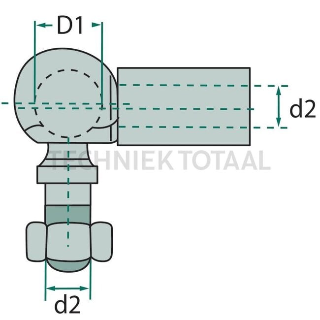 Haaks kogelgewricht M5 linkse draad DIN 71802, Ø 8 mm, hoogte 22 mm