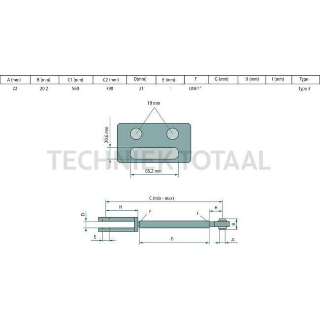 GRANIT Hubstange - 71815092, 1660438M92, 1863057M91 | Abmessungen: Länge = 656 - 735, Ø = 22/19, 11-3/4" x 1" x 3/4" mm
