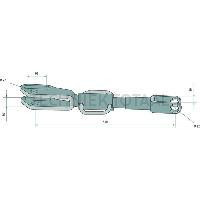 GRANIT Lifting strut complete - 71817127, 5093193, 47695658 | Eye Ø: 22 / 27 &amp; 27 x 97 mm | Thread: M27 x 3 mm | Length min./max.: 520 - 670 mm