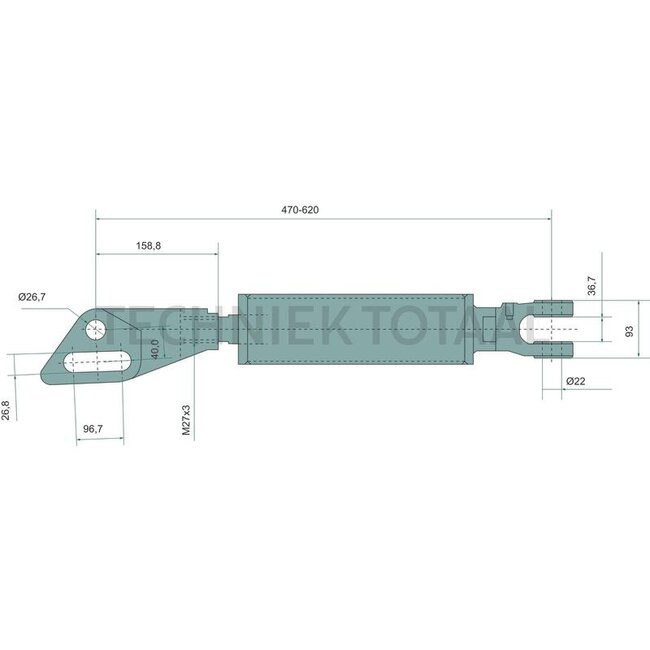 GRANIT Hefstang links - 71807073, 5119733, 5119729, 4999297, 5186941 | Oog-Ø: 22 / 27 x 97 mm | Draad: M27 x 3 mm | Lengte min.-max.: 470 - 620 mm | Binnenbreedte gaffel: 36,7