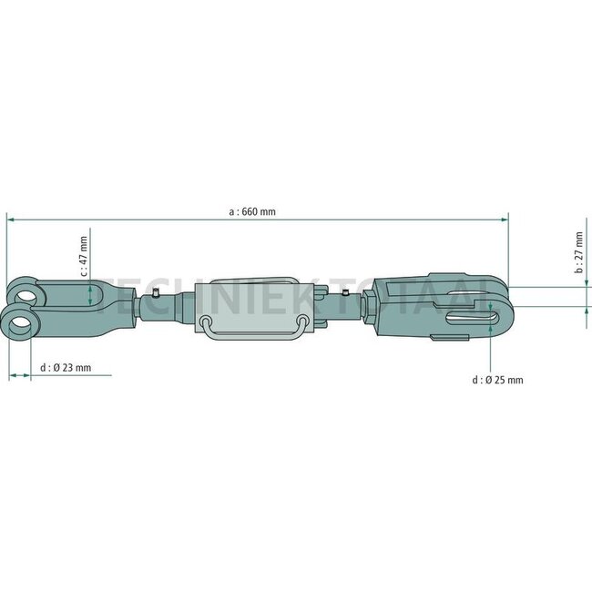 GRANIT Lifting strut - 71814001, 3670219M92, 40427004, 040427004 | Dimensions: Length = 575 - 675, Ø bottom = 25, Ø top = 24, Clevis inside = 26, Clevis outside = 44 mm